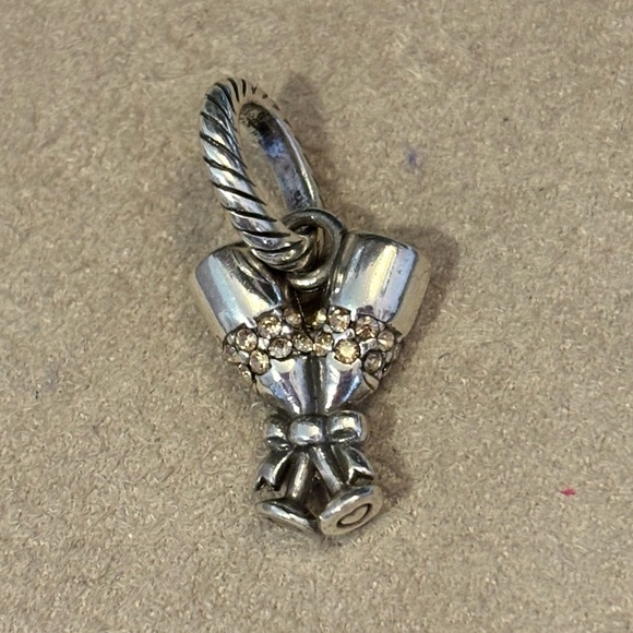 Brighton Clink Charm Two champagne glasses toast! Silver & crystals Good used - Picture 1 of 5